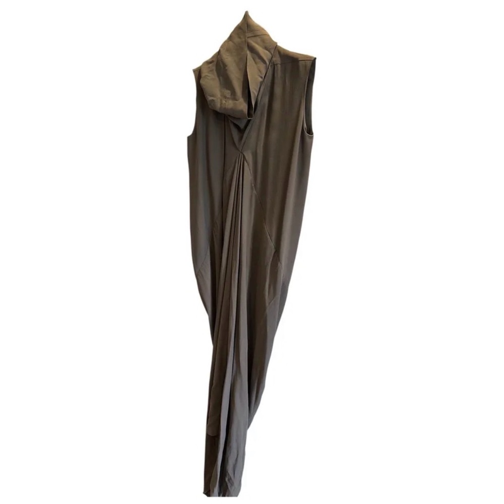 Rick Owens Sleeveless Asymmetrical Draped Maxi Dress in Taupe-Grey